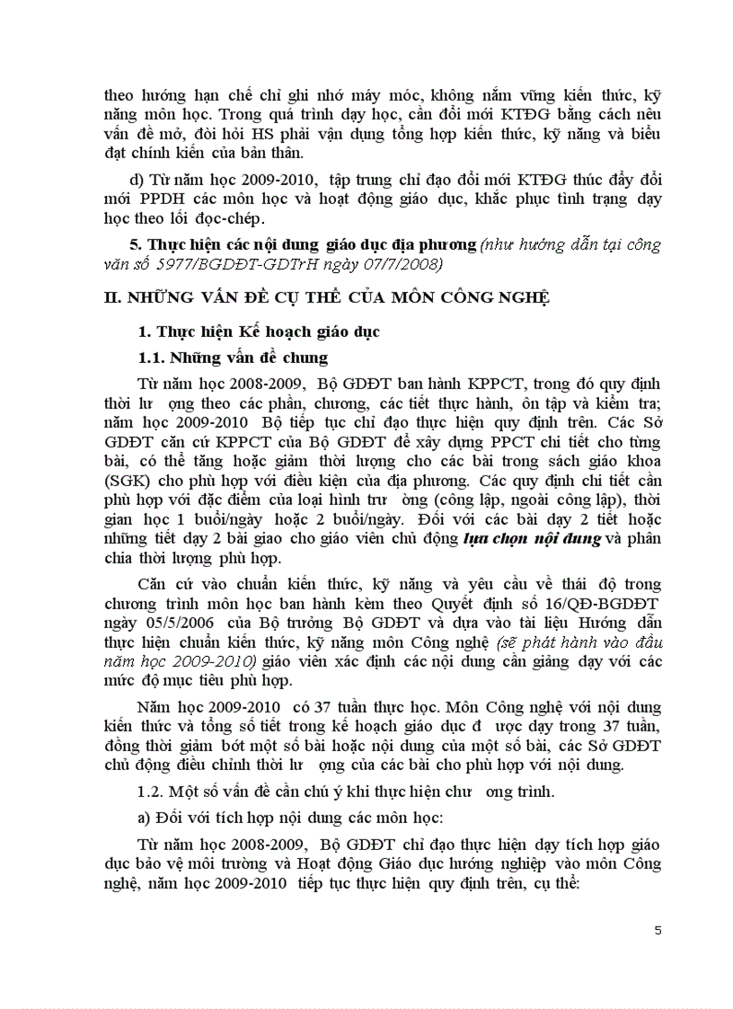 image for page Khung Phân phối chương trình môn Công nghệ THCS 2009 2010