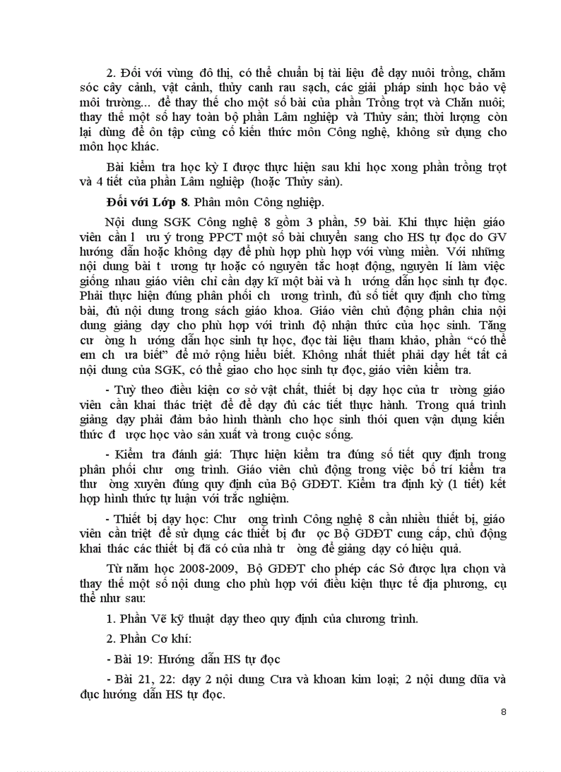 image for page Khung Phân phối chương trình môn Công nghệ THCS 2009 2010