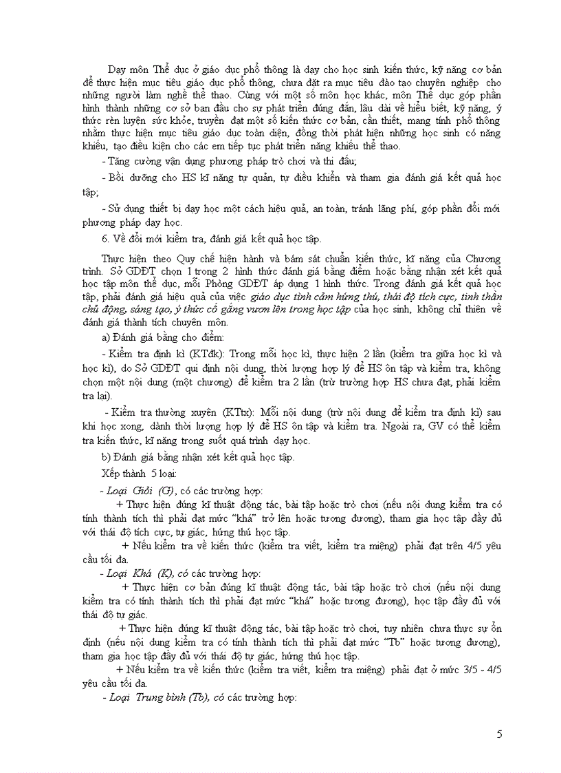 image for page KHUNG Phân phối chương trình môn THỂ DỤC