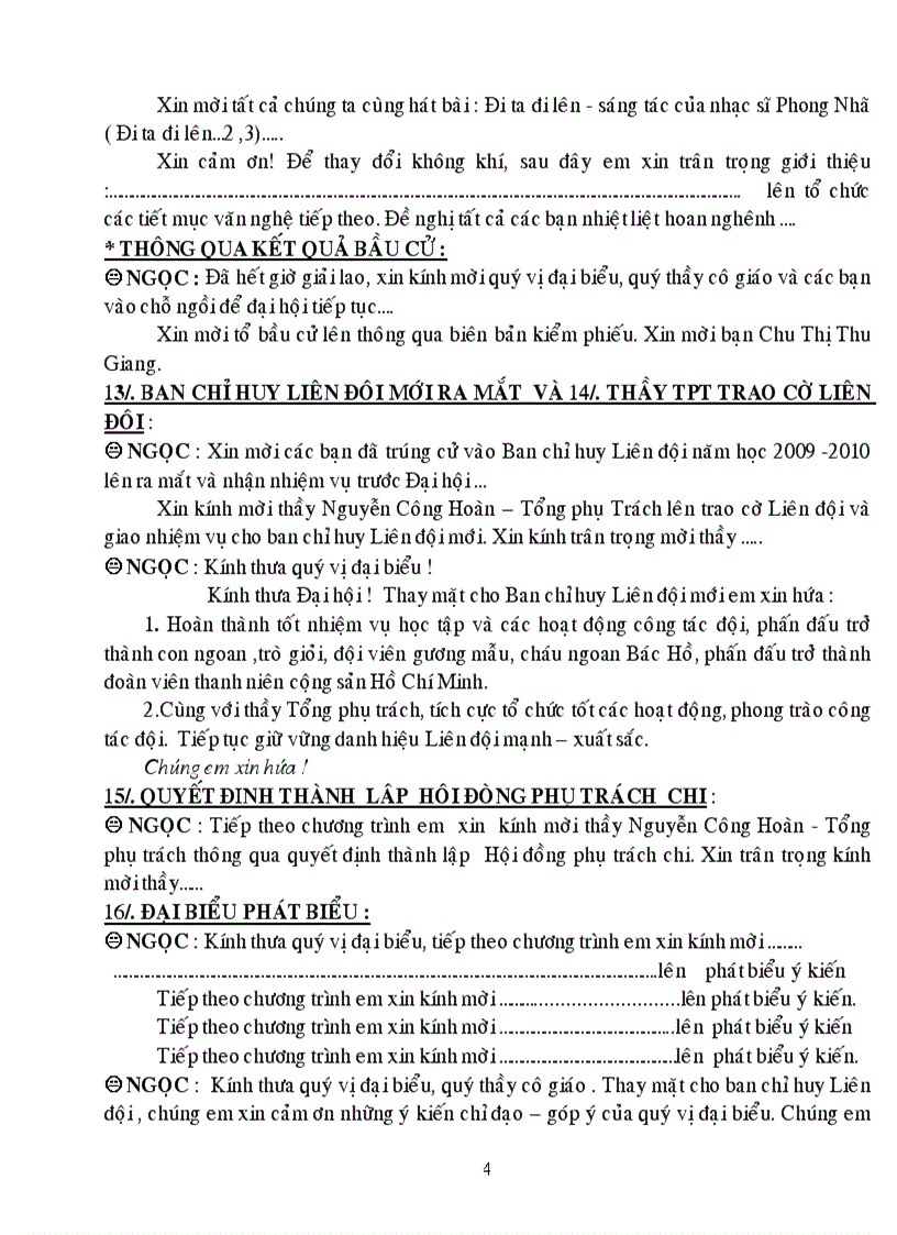 image for page Kịch bản chi tiết chương trình Đại hội Liên Đội