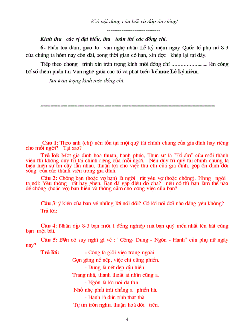 image for page Kịch bản chương trình kỷ niệm ngày 8 3