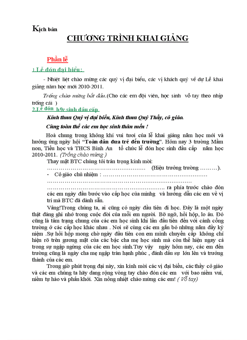 image for page Kịch bản chương trình lễ khai giảng năm học 2010 2011