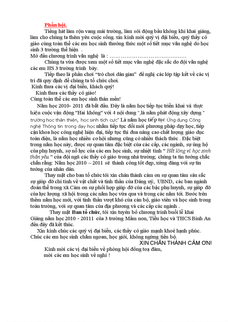 image for page Kịch bản chương trình lễ khai giảng năm học 2010 2011