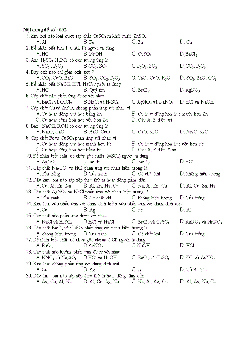 image for page Kiem tra trac nghiem Hoa 9