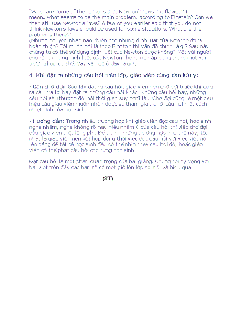 image for page Kỷ thuật đặt câu hỏi trong 1 tiết lên lớp