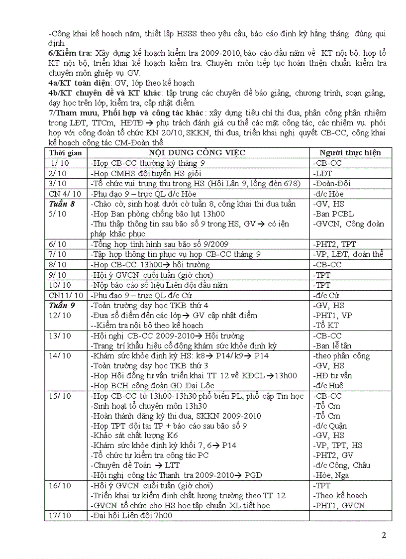 image for page Lịch công tác tháng 10 2009 Phù Đổng