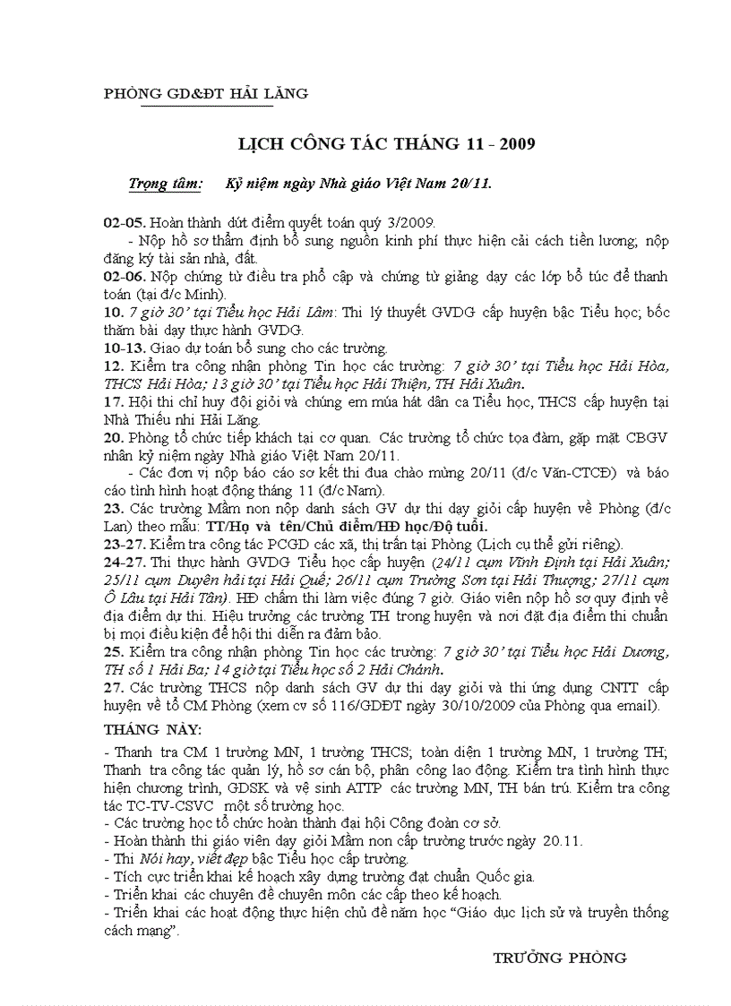 image for page Lịch công tác tháng 11 PGD