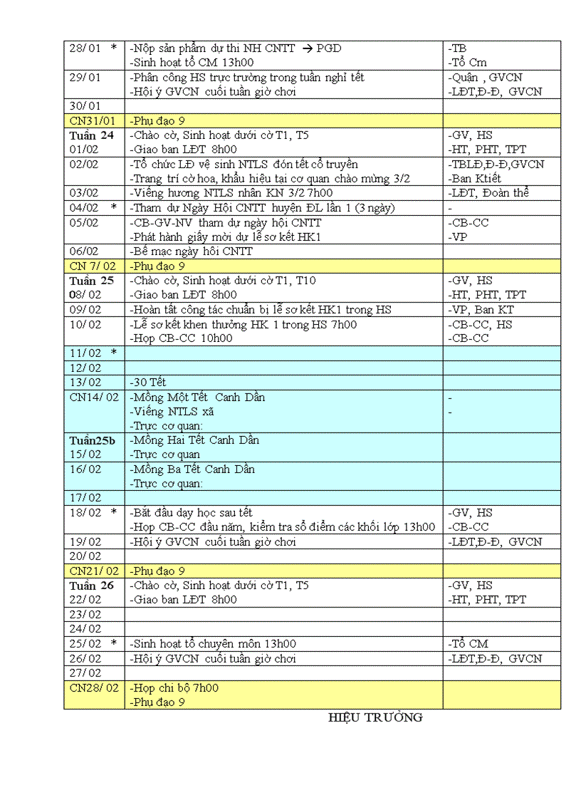 image for page Lịch công tác tháng 1 2 2009 THCS Phù Đổng