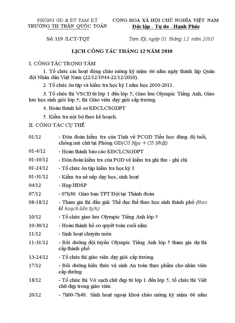 image for page Lịch công tác tháng 12