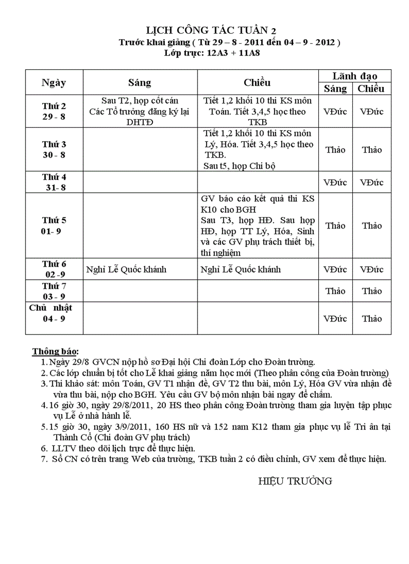 image for page Lịch công tác tuần 02
