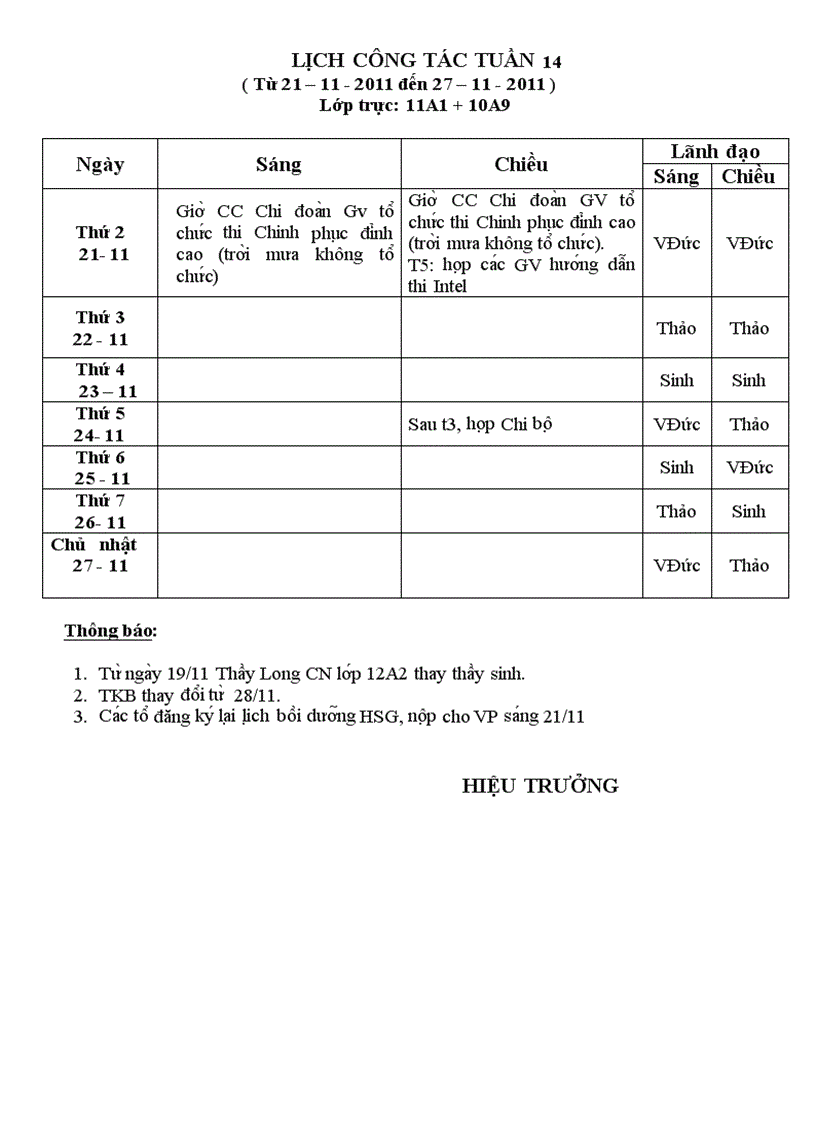 image for page Lịch công tác tuần 14