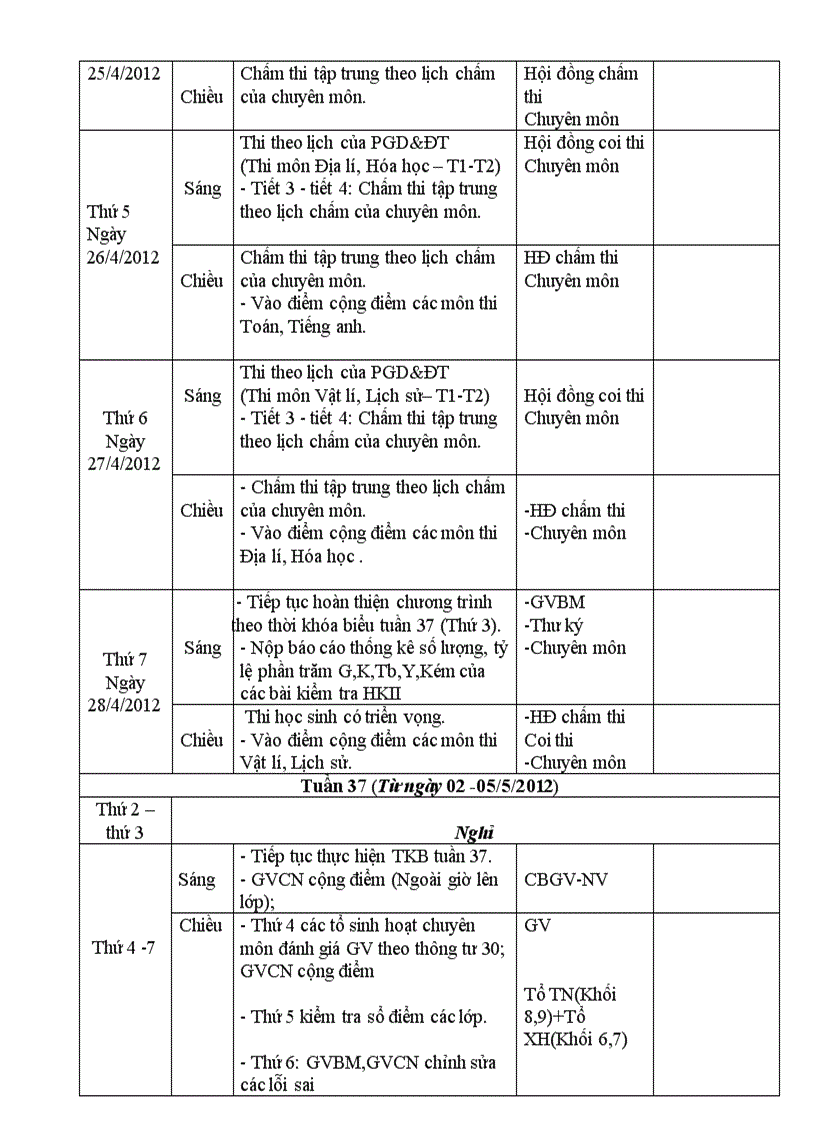 Lịch thi và lịch cuối năm nh 2011 2012