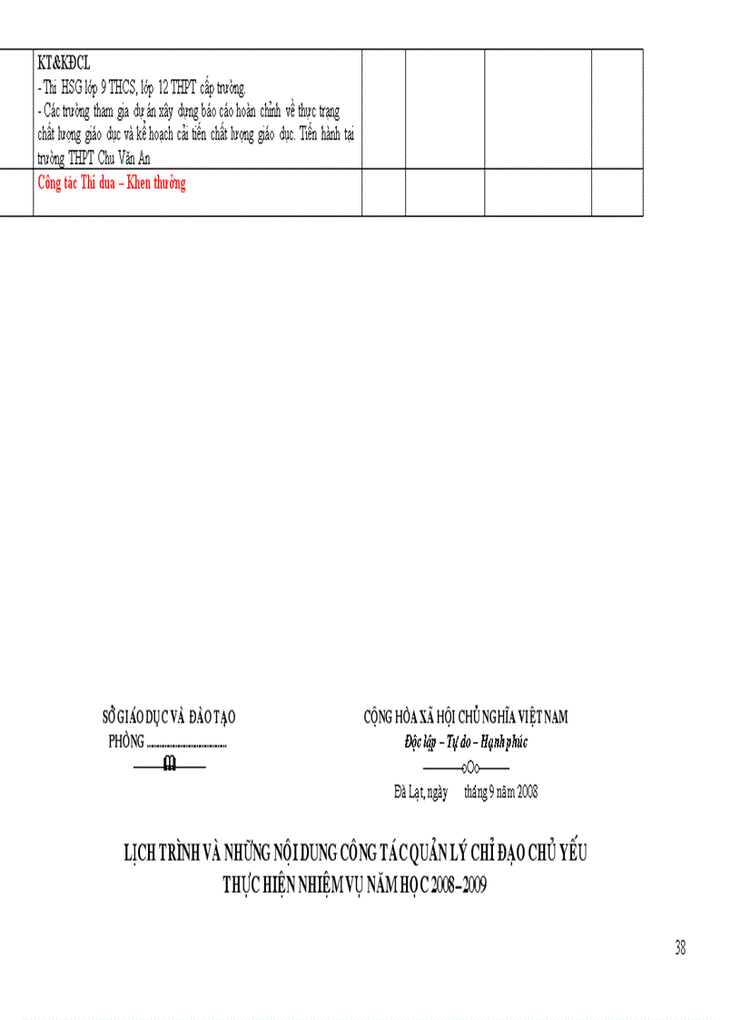 image for page Lịch trình công tác hàng tháng năm học 2009 2010