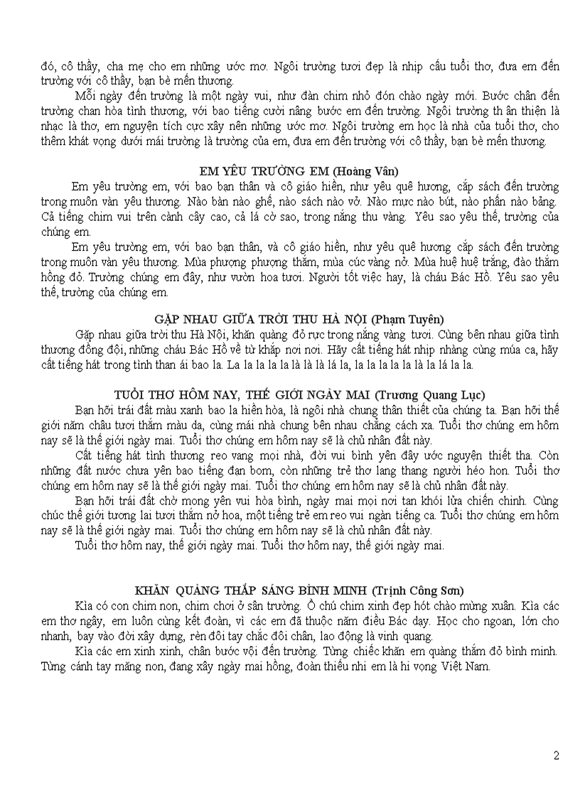 image for page Lời các bài NHTT năm học 2009 2010