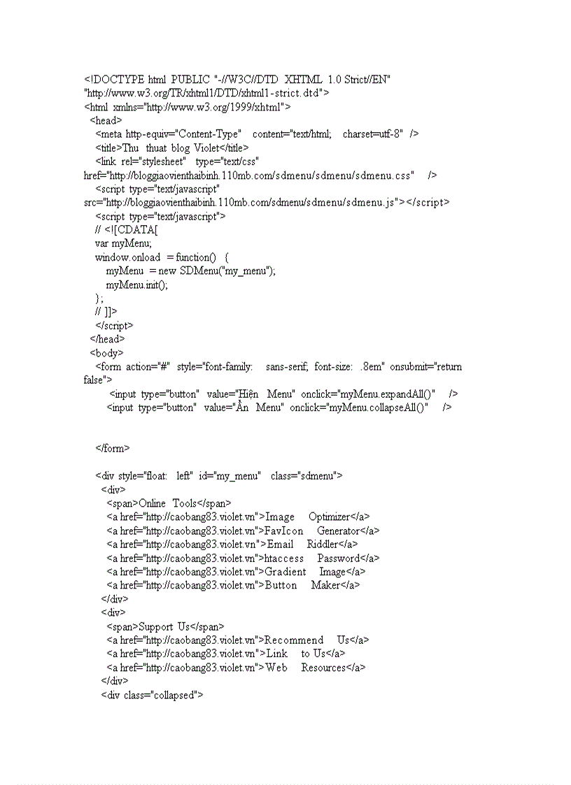 image for page Mã code tạo MENU dọc