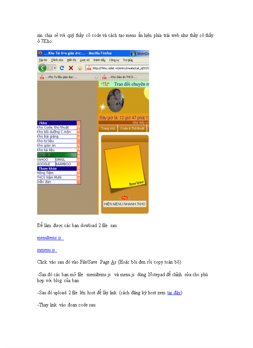 image for page Mã code và cách tạo menu ẩn bên trái