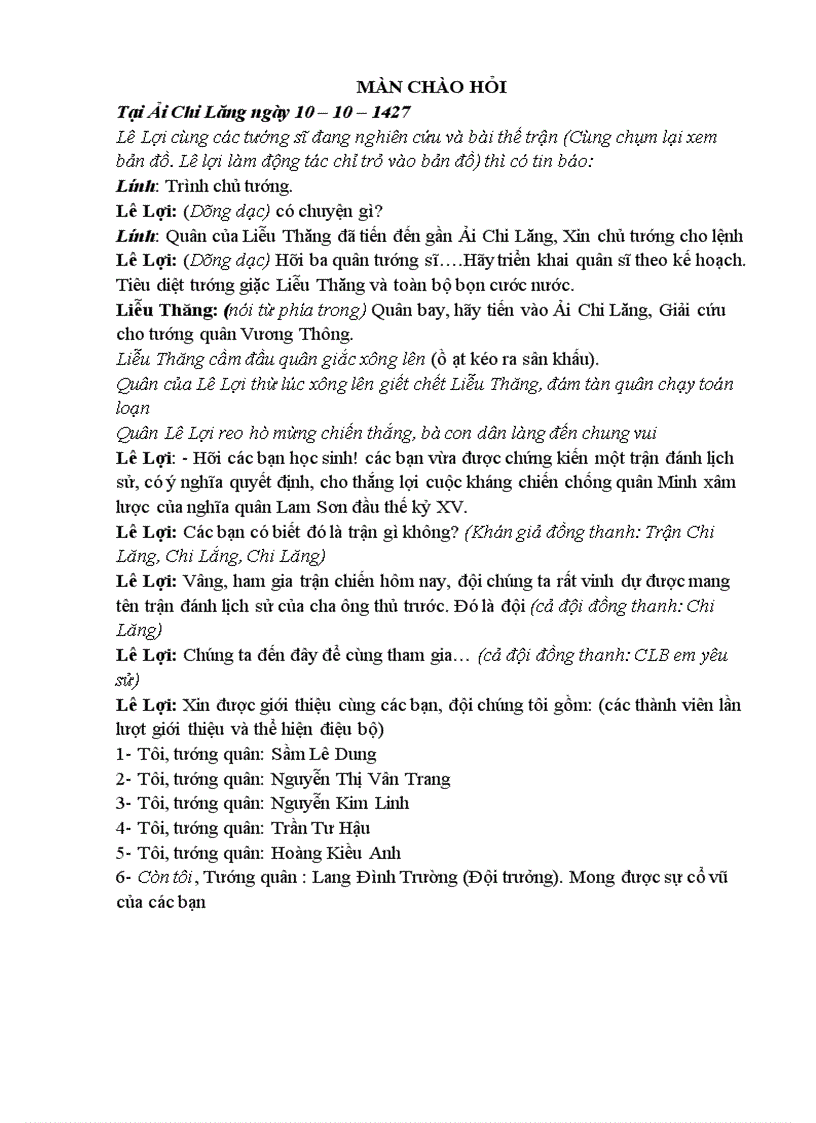 image for page Màn chào hỏi CLB em yêu sư