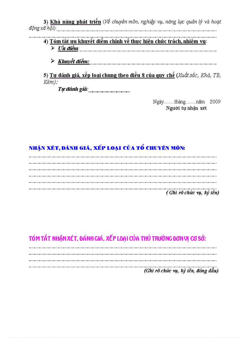 image for page Mẫu bản tự đánh giá xếp loại GV cuối năm