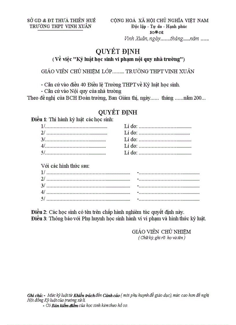 image for page Mẫu bản tự kiểm điểm của HS vi phạm kèm hồ sơ kỷ luật