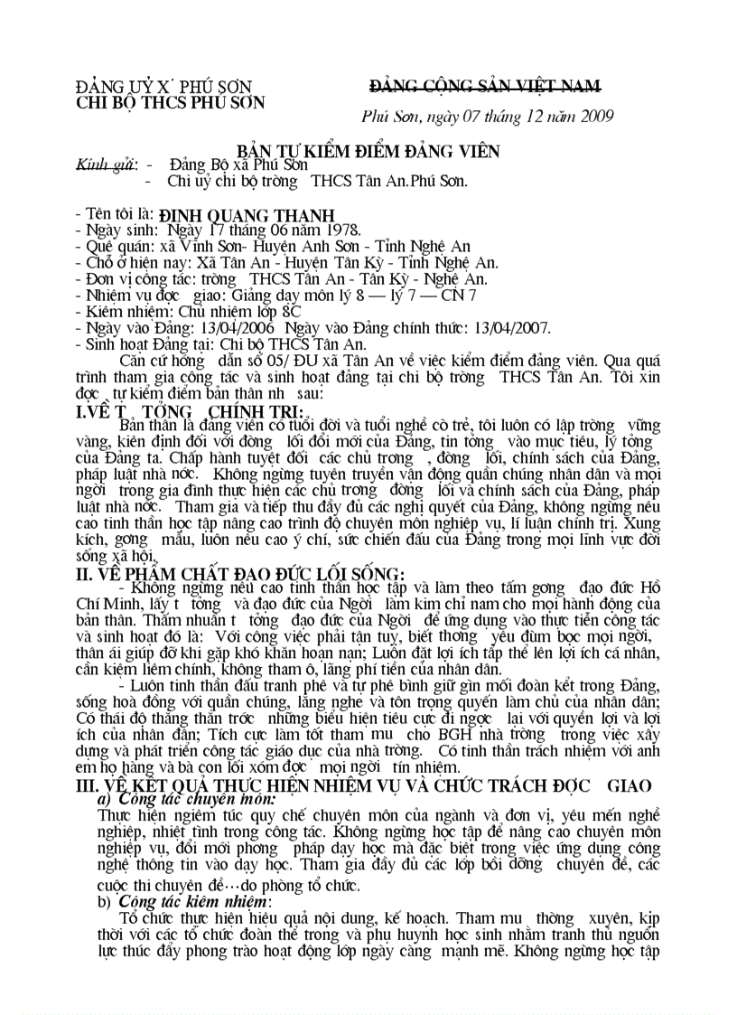 image for page Mẫu bản tự kiểm điểm Đảng Viên