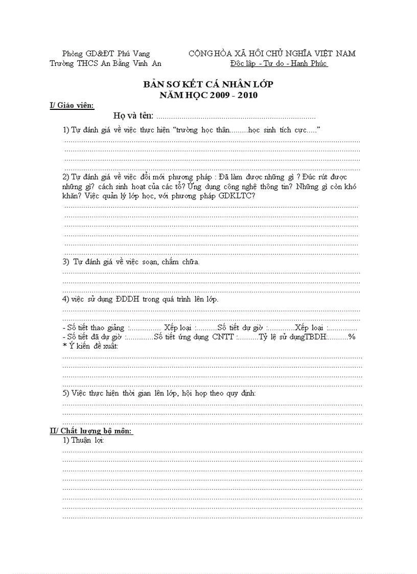 image for page Mẫu báo cáo sơ kết HKI dành cho giáo viên bộ môn