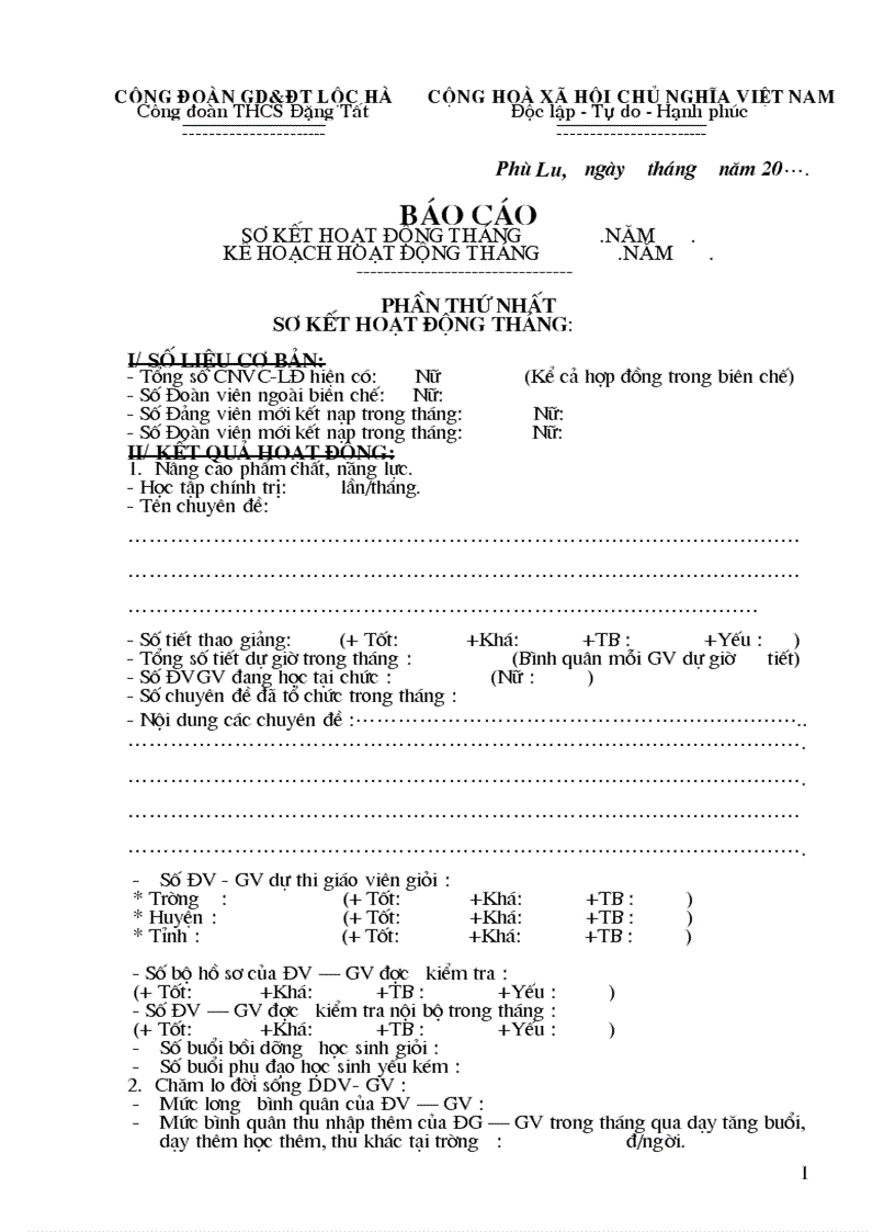image for page Mẫu báo cáo tháng