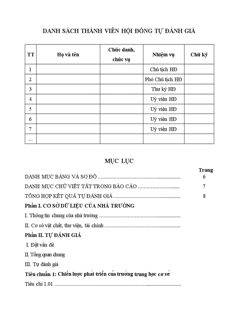 Mẫu báo cáo tự đánh giá trường học