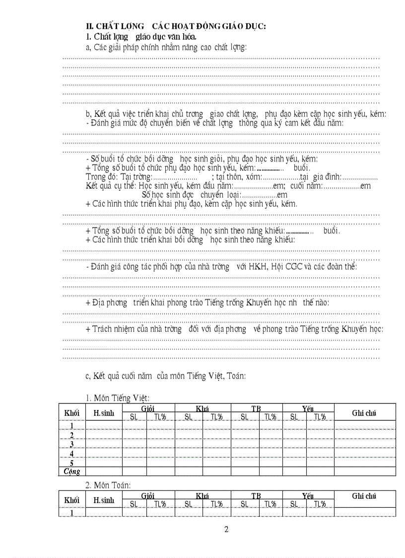 Mẫu BCTK năm học