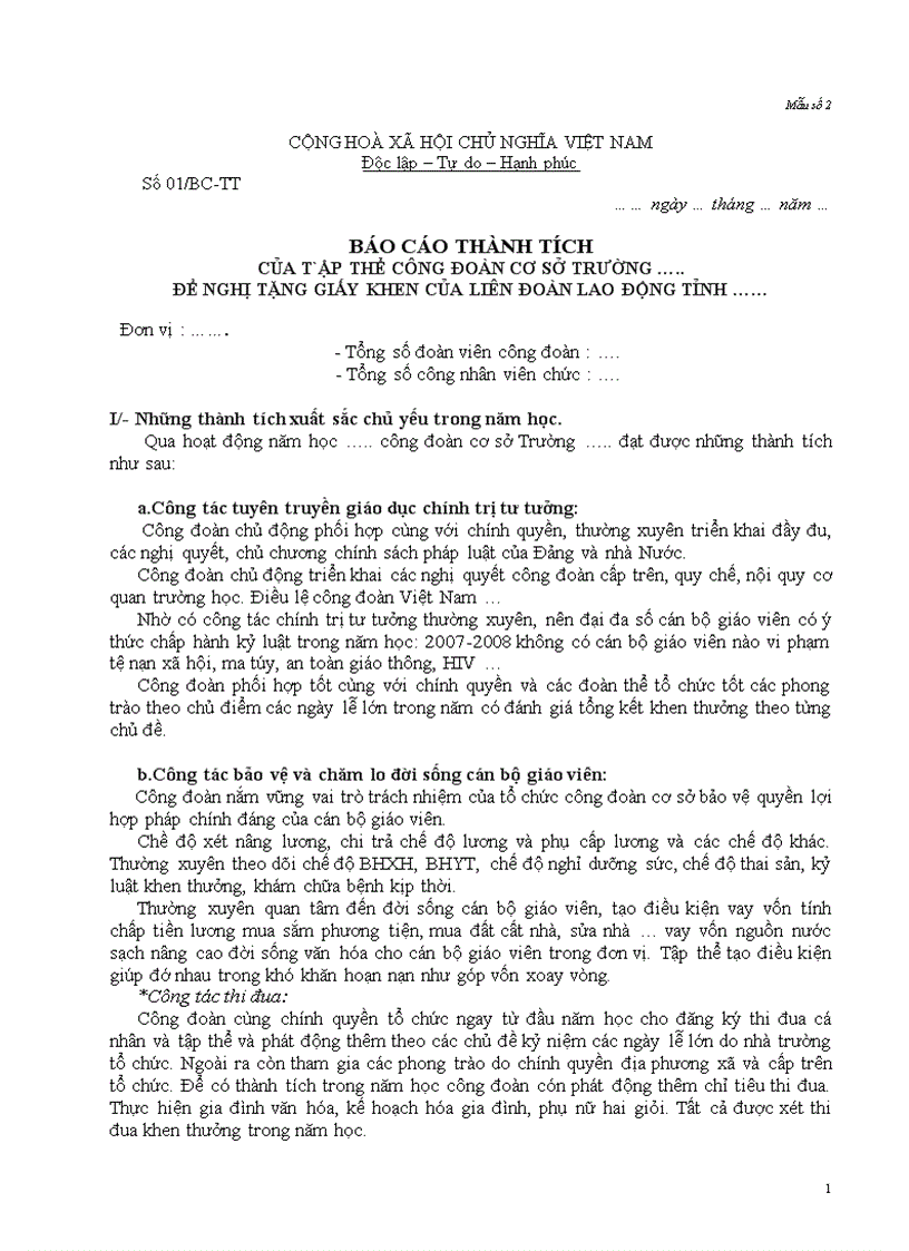 image for page Mẫu BCTT công đoàn nvt