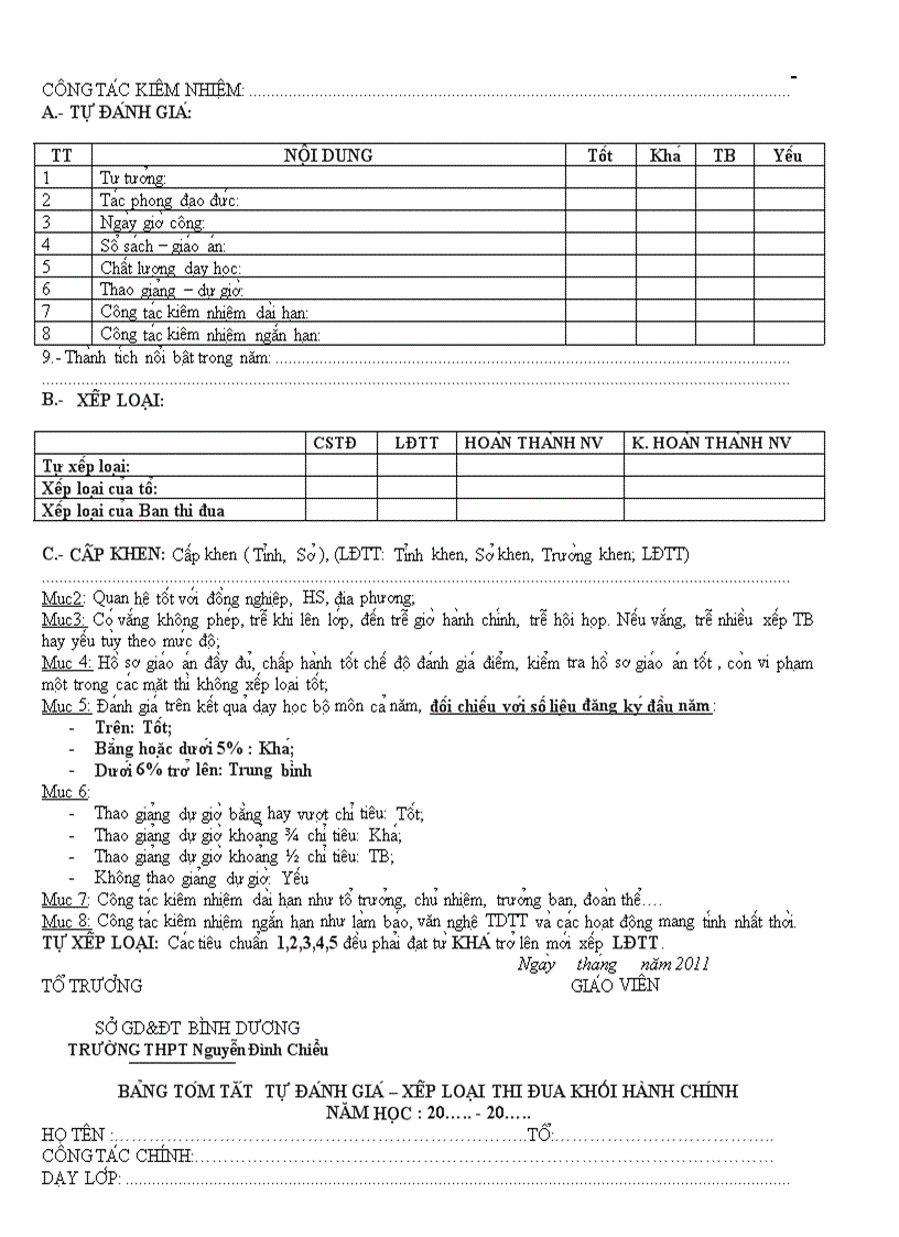 image for page Mẫu đánh giá xếp loại thi đua Tổ Cá nhân
