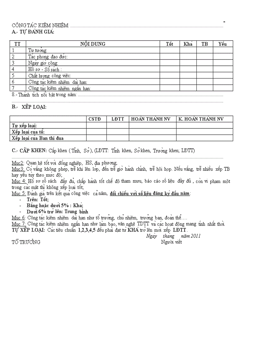 image for page Mẫu đánh giá xếp loại thi đua Tổ Cá nhân