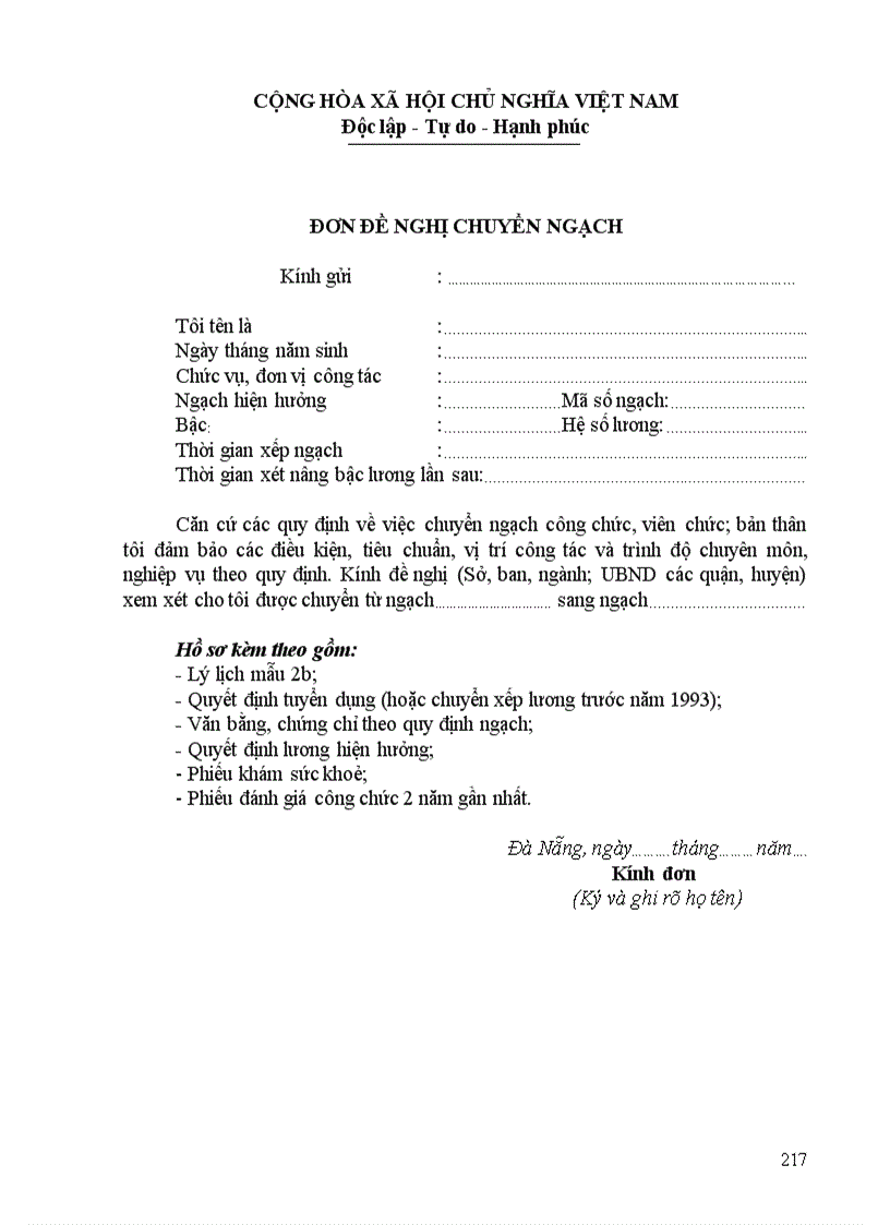 image for page Mẫu Đơn đề nghị chuyển ngạch
