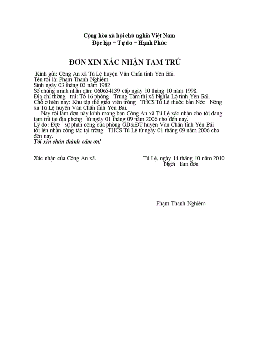 image for page Mau don xac nhan tam tru