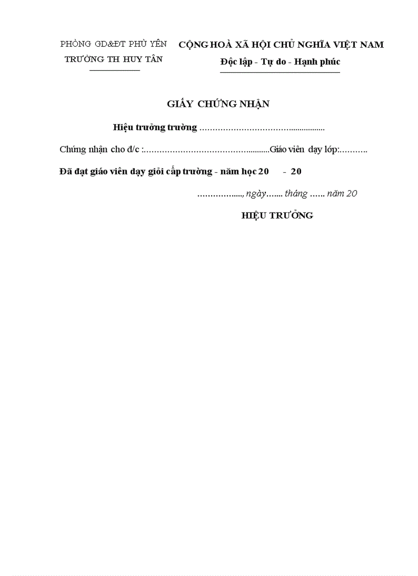 image for page Mẫu giấy chứng nhận GV dạy giỏi cấp trường