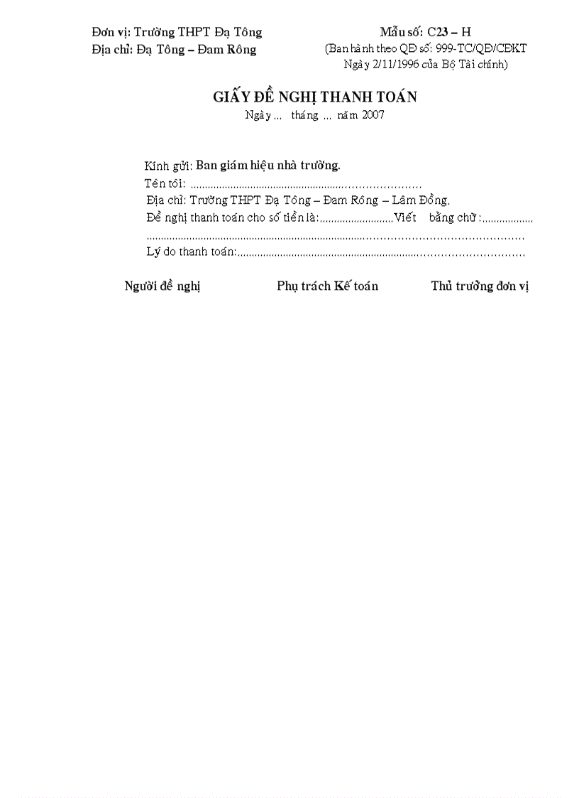 image for page Mẫu giấy đề nghị thanh toán