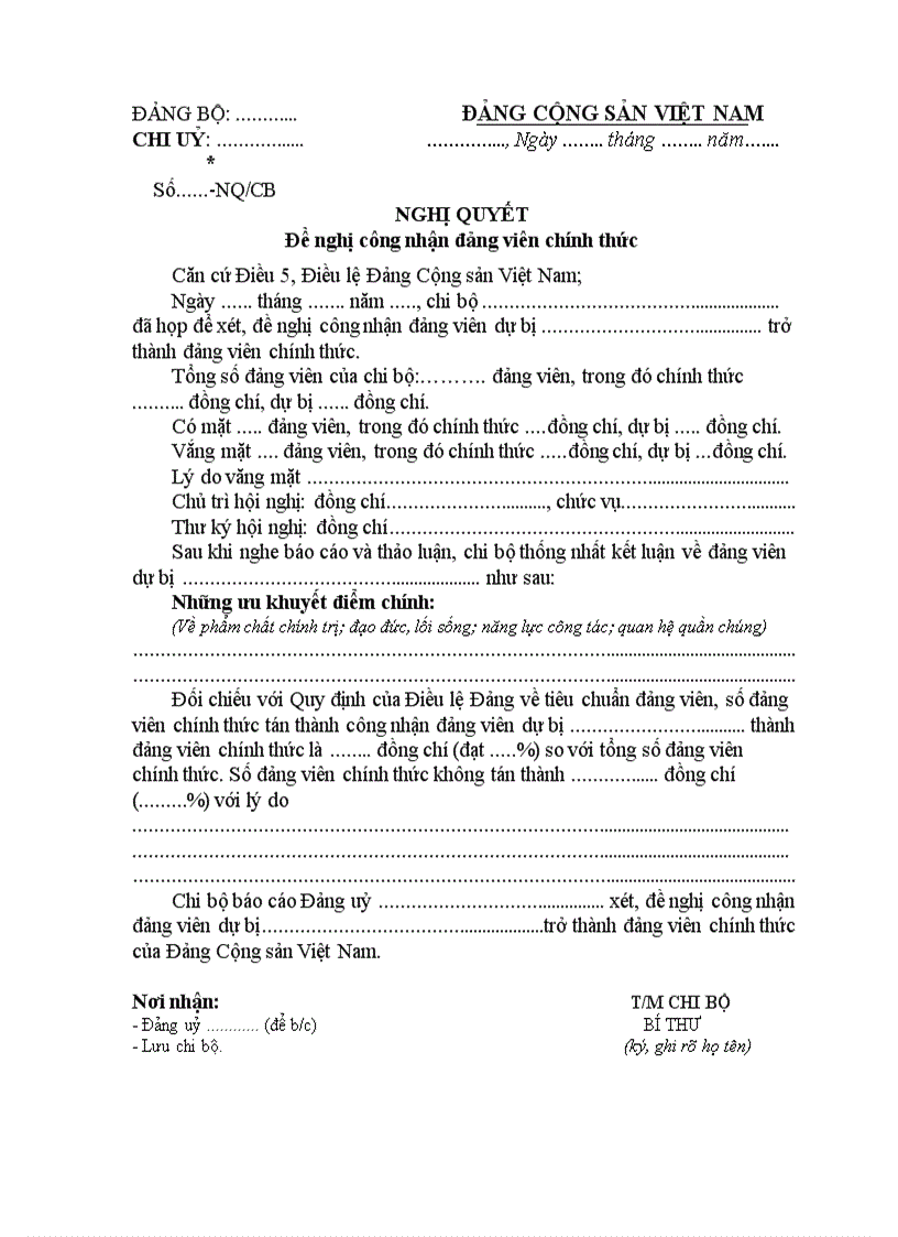 image for page Mẫu hồ sơ để chuyển đảng chính thức