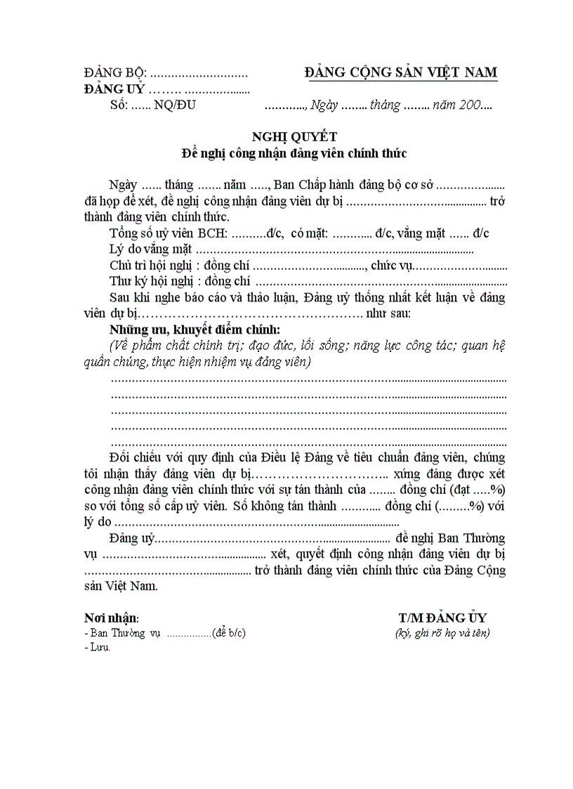 image for page Mẫu hồ sơ để chuyển đảng chính thức