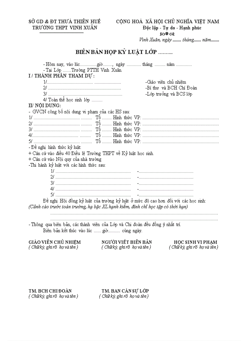 image for page Mẫu hồ sơ kỷ luật của GVCN