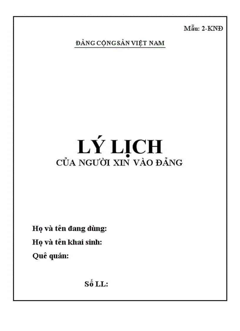 image for page Mẫu lý lịch người xin vào đảng