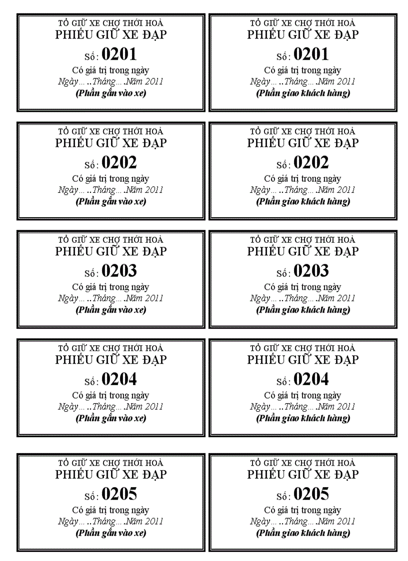 image for page Mẫu phiếu giữ xe đạp