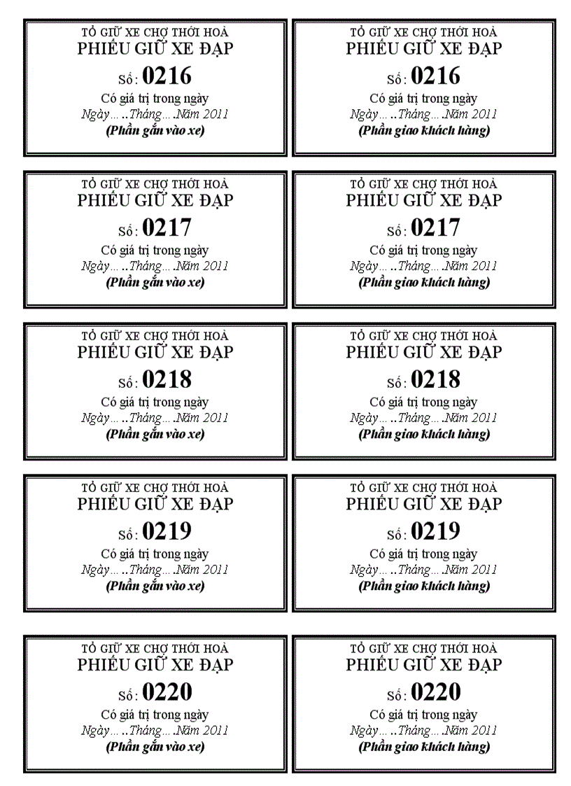 image for page Mẫu phiếu giữ xe đạp