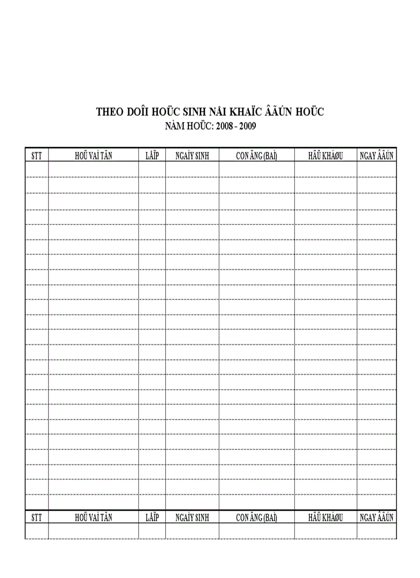 image for page Mẫu sổ theo dõi học sinh