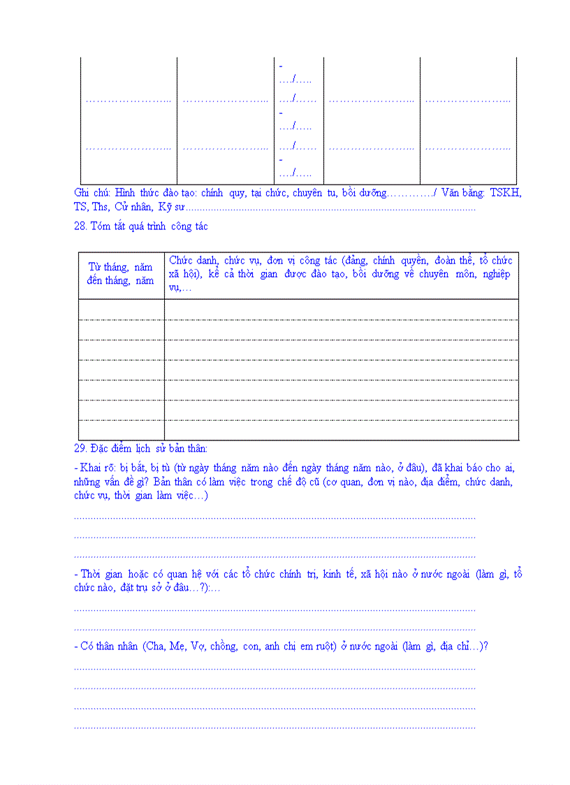 image for page Mẫu Sơ yếu lí lịch mẫu 2a BNV