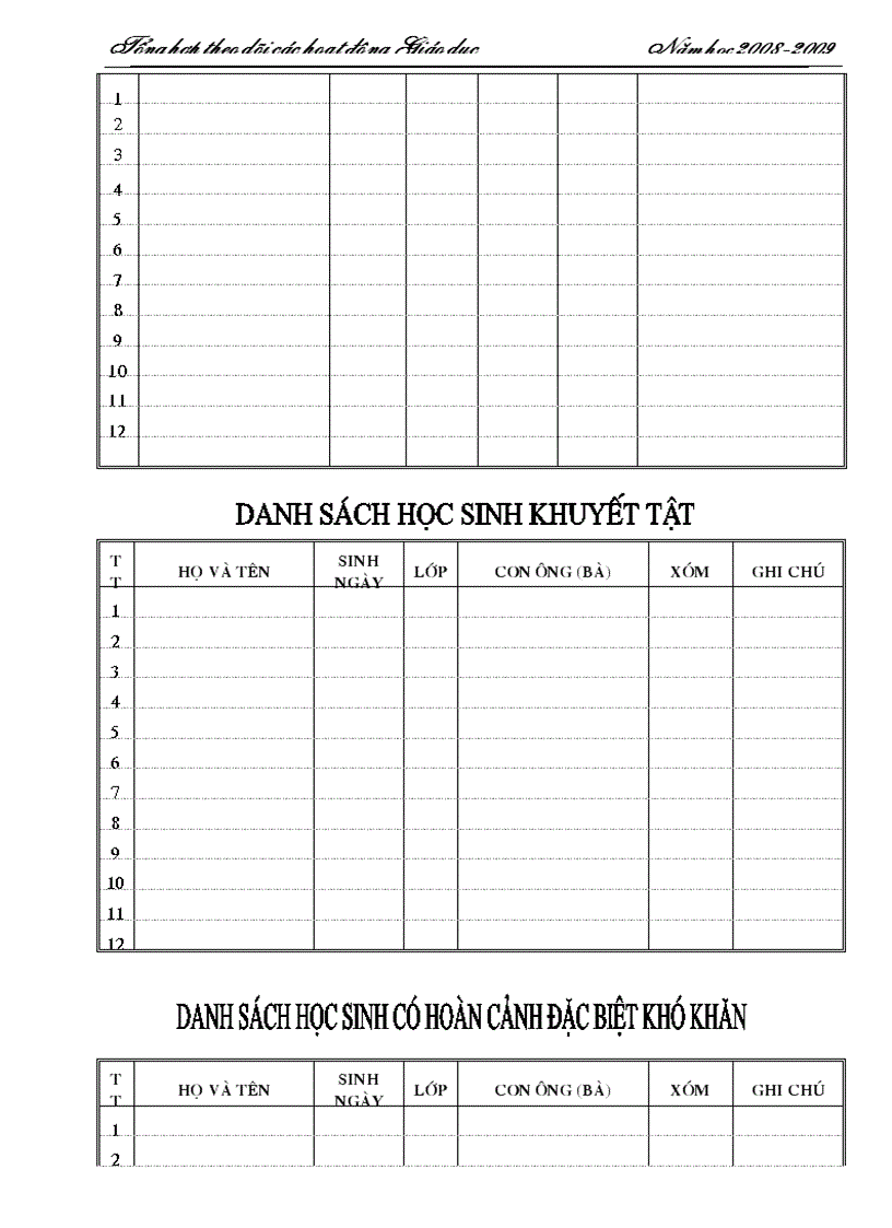 image for page Mẫu Theo dõi các hoạt động tổ