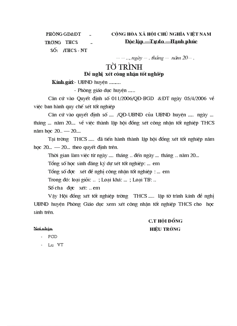 image for page Mẫu tờ trình xét đề nghị công nhận TN THCS