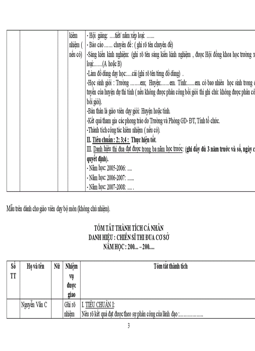 image for page Mẫu tóm tắt thành tích danh hiệu thi đua năm học 2010