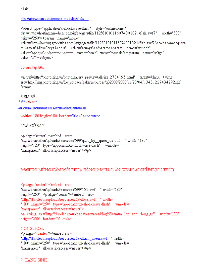 image for page Một số code trang tri web