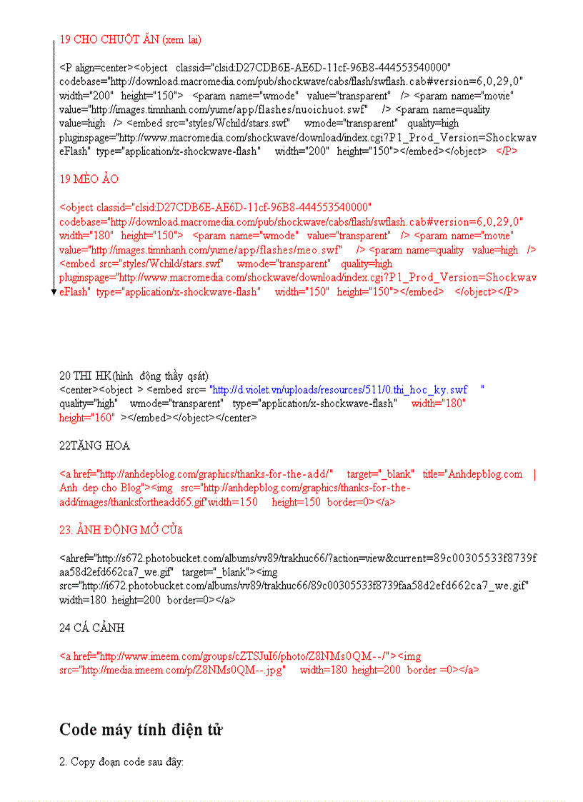 image for page Một số code trang tri web