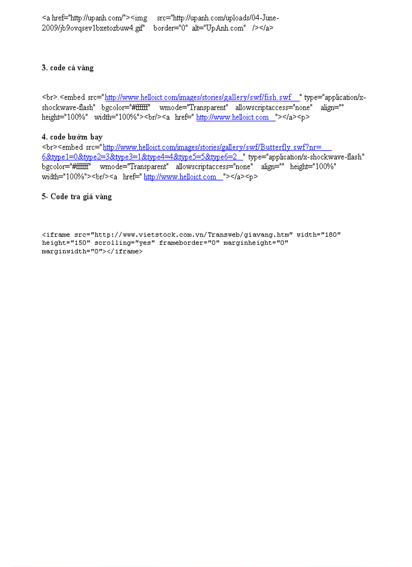 image for page Một số code trang tri web