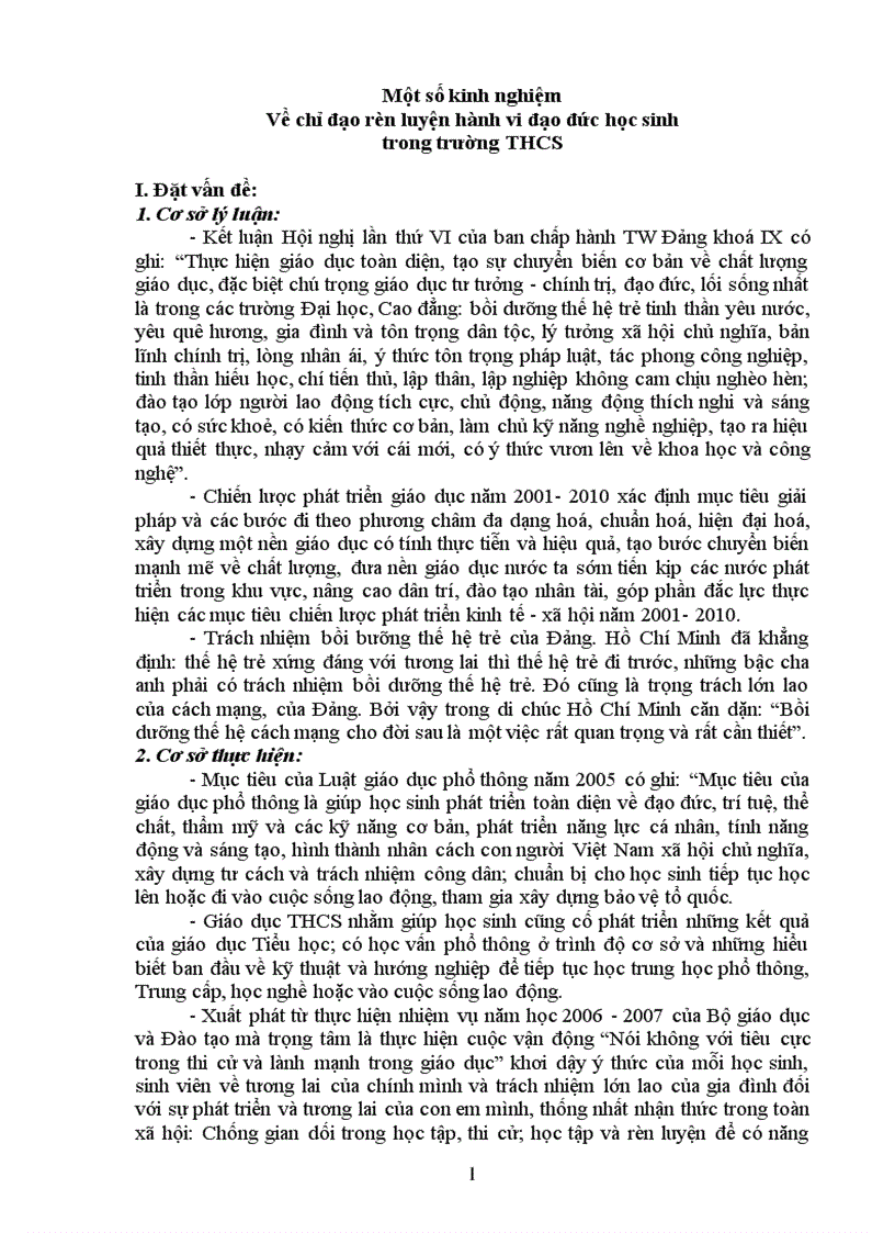 image for page Một số kinh nghiệm Về chỉ đạo rèn luyện hành vi đạo đức học sinh trong trường THCS